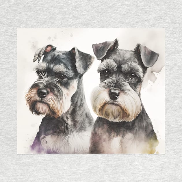 Two Miniature Schnauzers Playing Watercolour Painting by TheArtfulAI